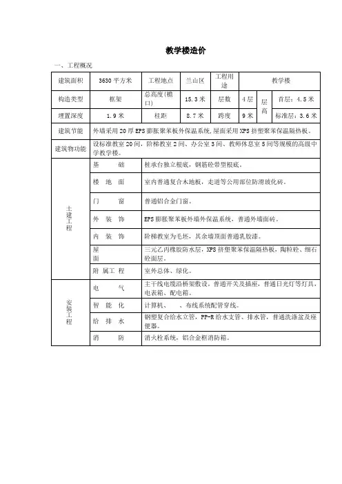 教学楼工程造价