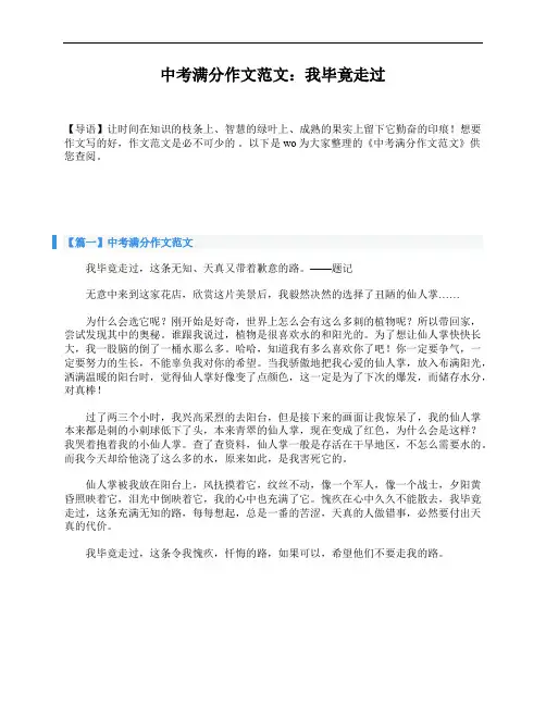 中考满分作文范文：我毕竟走过