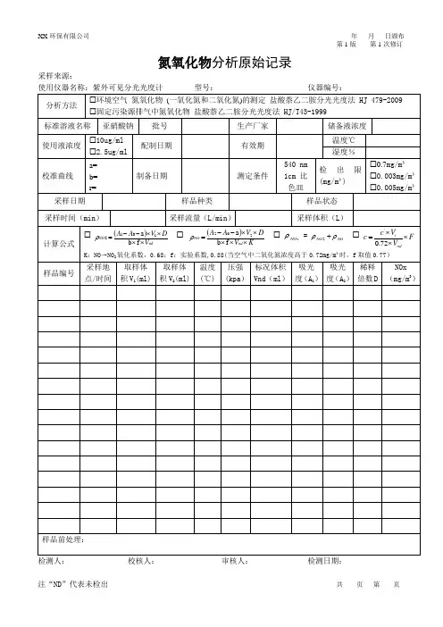 氮氧化物原始记录