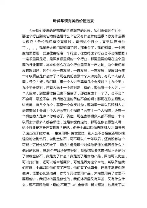 叶首华谈完美的价值远景