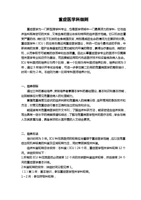 重症医学科医师培养标准