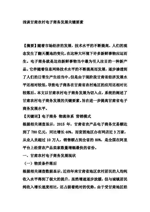 浅谈甘肃农村电子商务发展关键要素