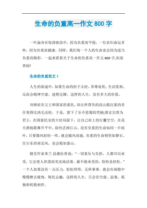 生命的负重高一作文800字