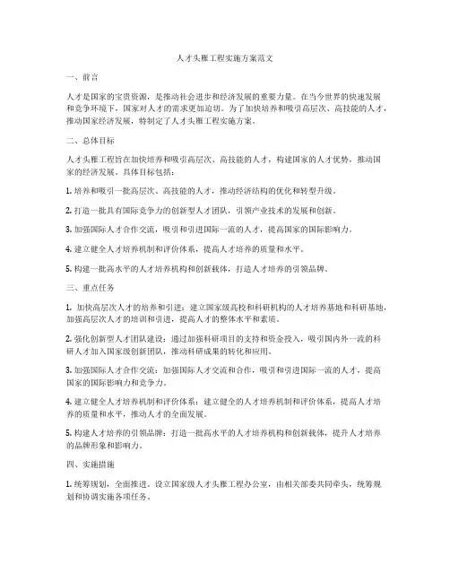 人才头雁工程实施方案范文