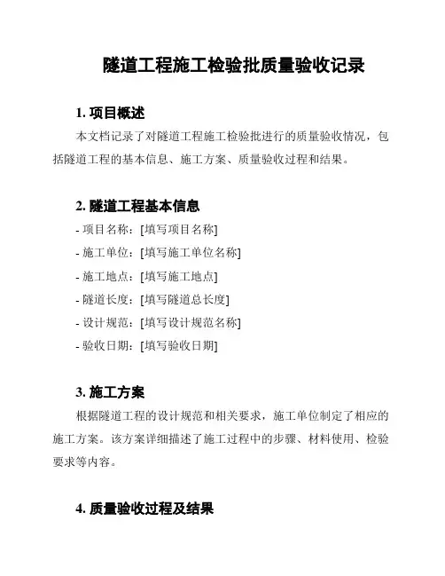 隧道工程施工检验批质量验收记录