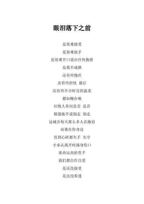 汪苏泷《眼泪落下之前》歌词(专辑：眼泪落下之前)