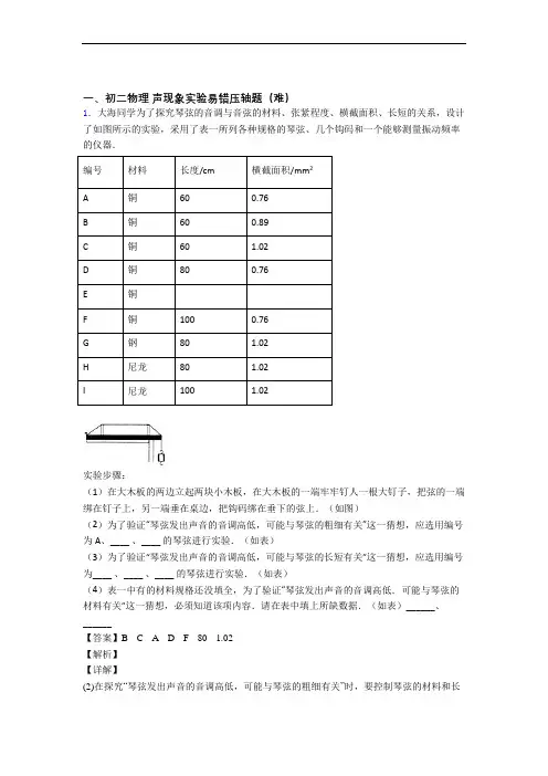 八年级声现象实验检测题(Word版 含答案)