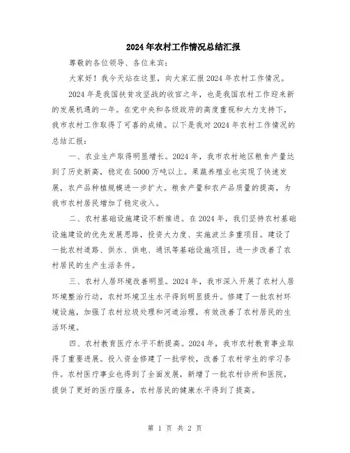 2024年农村工作情况总结汇报