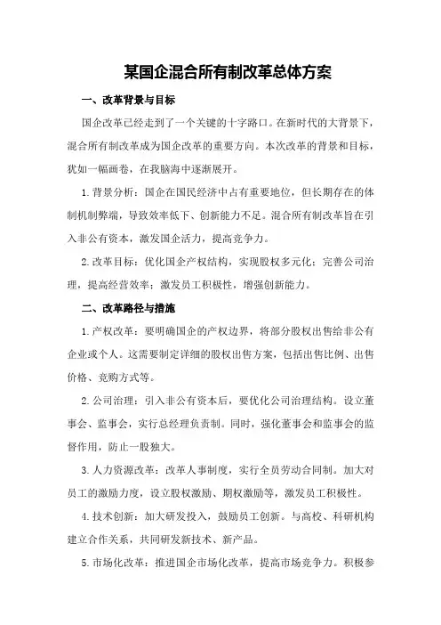 某国企混合所有制改革总体方案