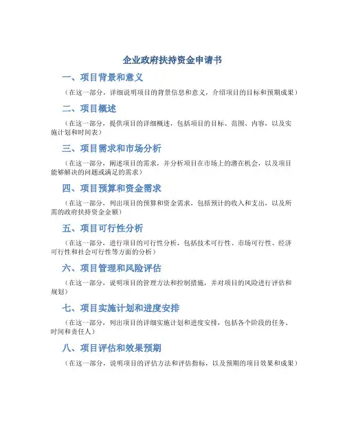 企业政府扶持资金申请书