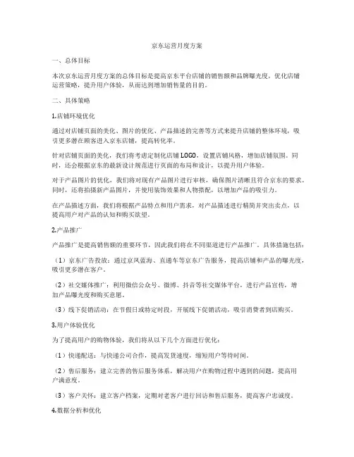 京东运营月度方案
