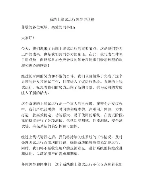 系统上线试运行领导讲话稿