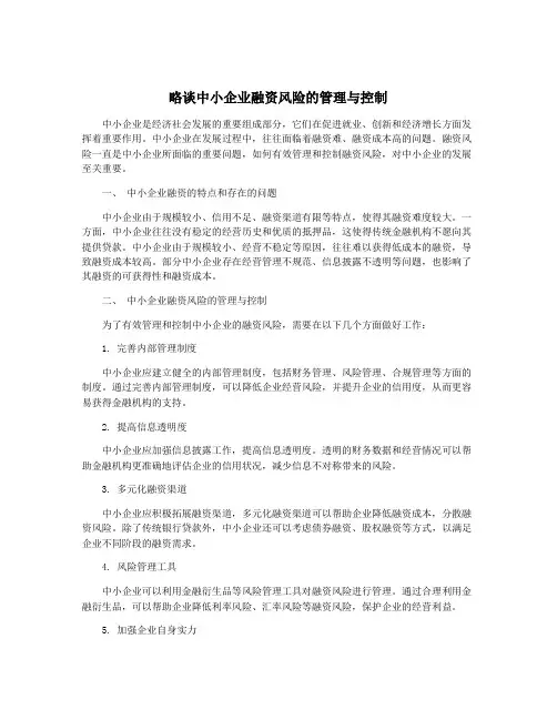 略谈中小企业融资风险的管理与控制