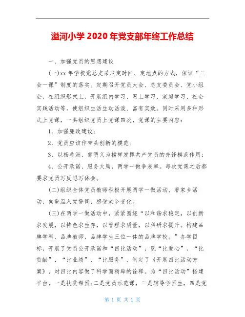 溢河小学2020年党支部年终工作总结