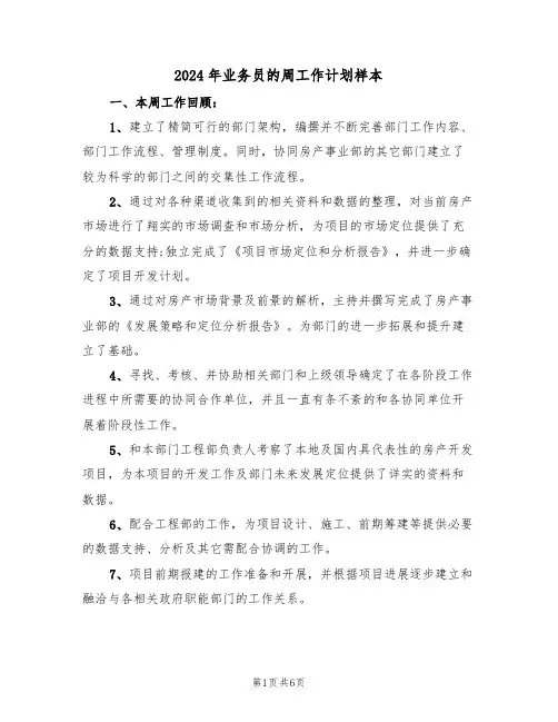 2024年业务员的周工作计划样本（三篇）