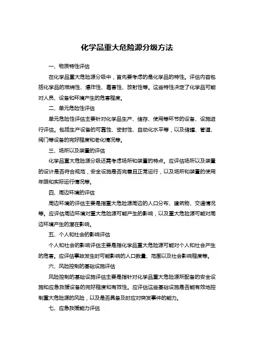 化学品重大危险源分级方法：物质特性、单元危险性、场所以及装置评估