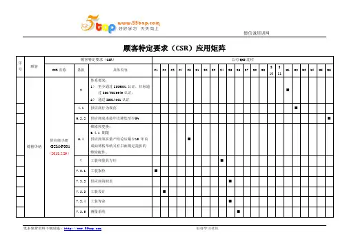 CSR顾客特定要求矩阵图范例