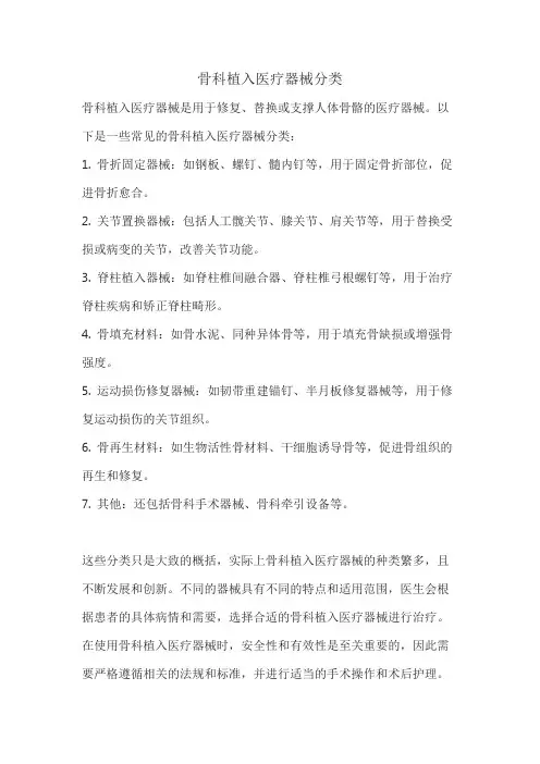 骨科植入医疗器械分类