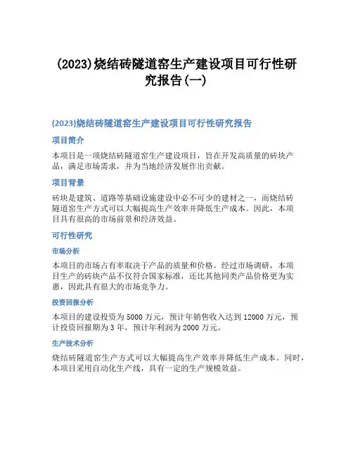 (2023)烧结砖隧道窑生产建设项目可行性研究报告(一)
