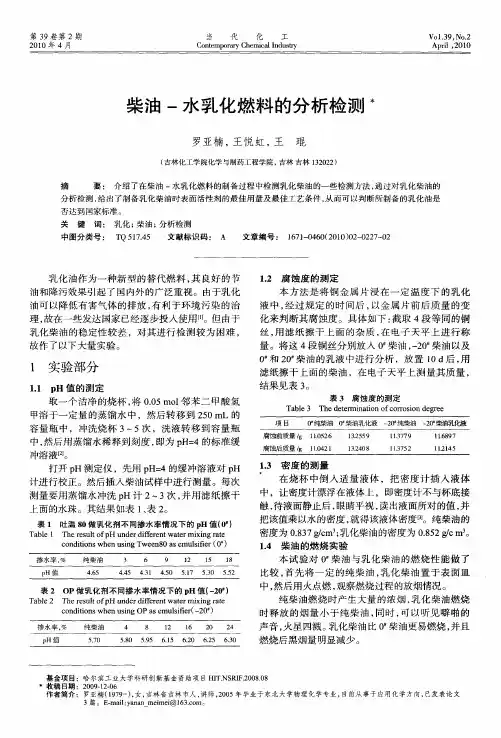 柴油-水乳化燃料的分析检测