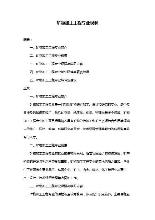 矿物加工工程专业现状