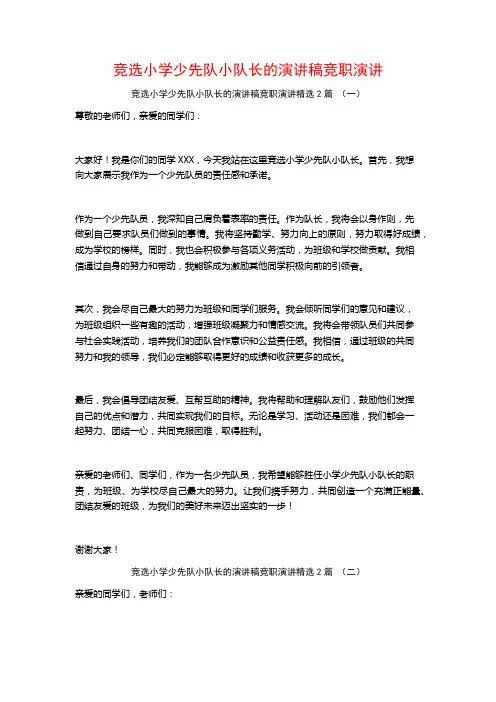 竞选小学少先队小队长的演讲稿竞职演讲2篇