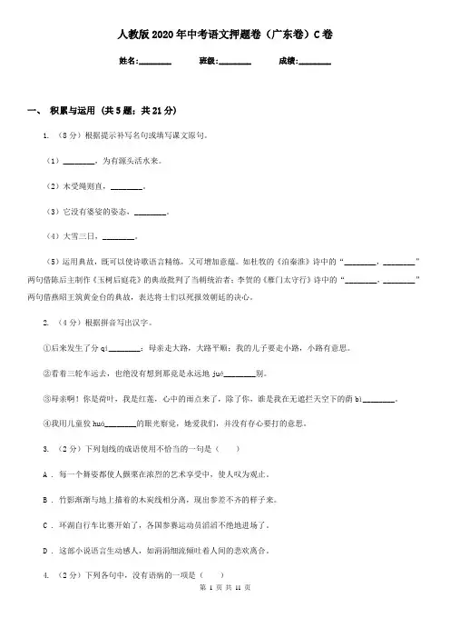 人教版2020年中考语文押题卷(广东卷)C卷