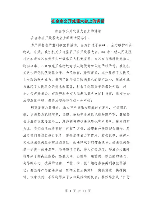 在全市公开处理大会上的讲话