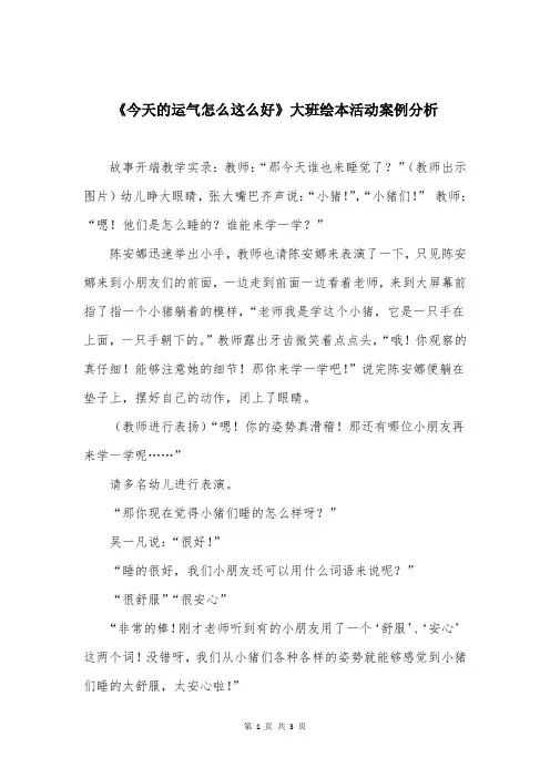 《今天的运气怎么这么好》大班绘本活动案例分析