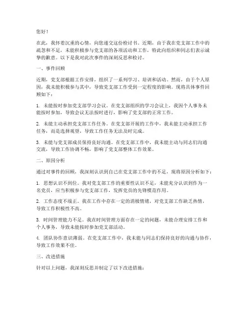 没参加党支部工作检讨书