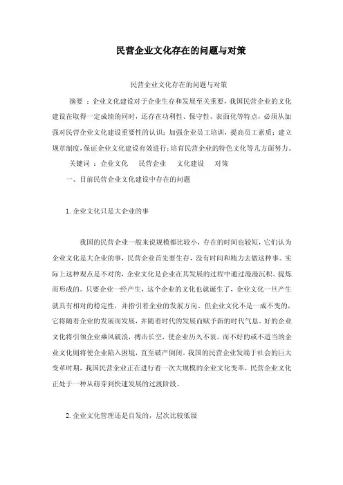 民营企业文化存在的问题与对策