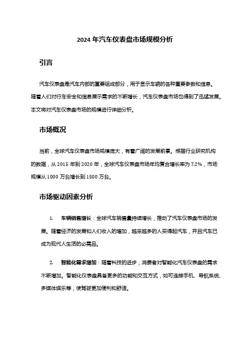 2024年汽车仪表盘市场规模分析