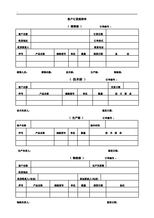 客户订货流转单