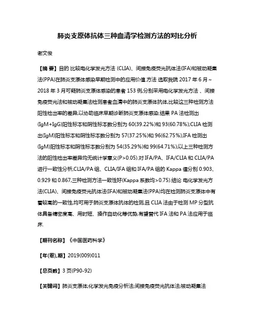 肺炎支原体抗体三种血清学检测方法的对比分析