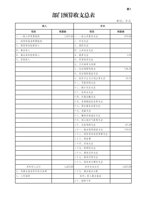 部门预算收支总表