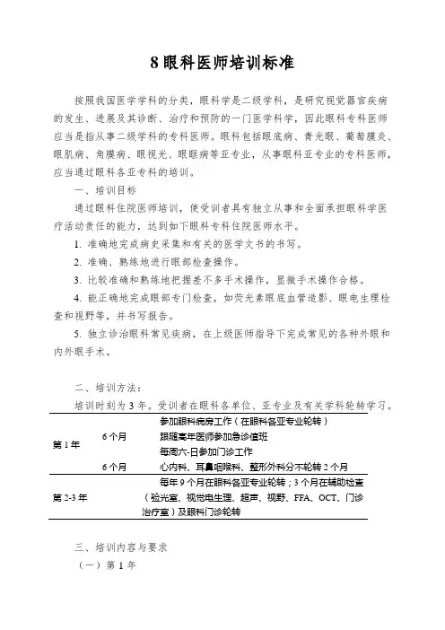 8眼科医师培训标准(1)