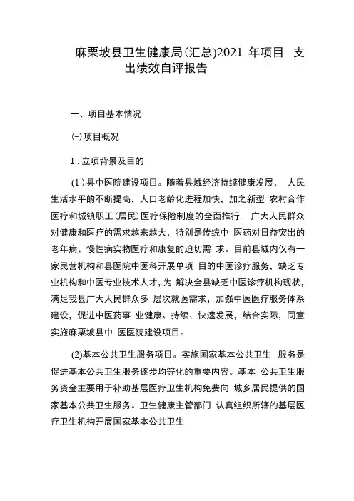 麻栗坡县卫生健康局汇总2021年项目支出绩效自评报告