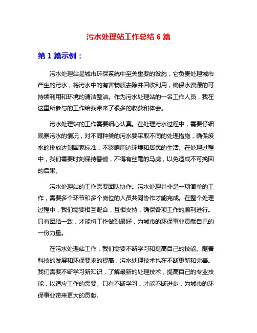 污水处理站工作总结6篇