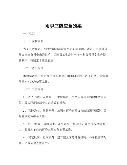 雨季三防应急预案