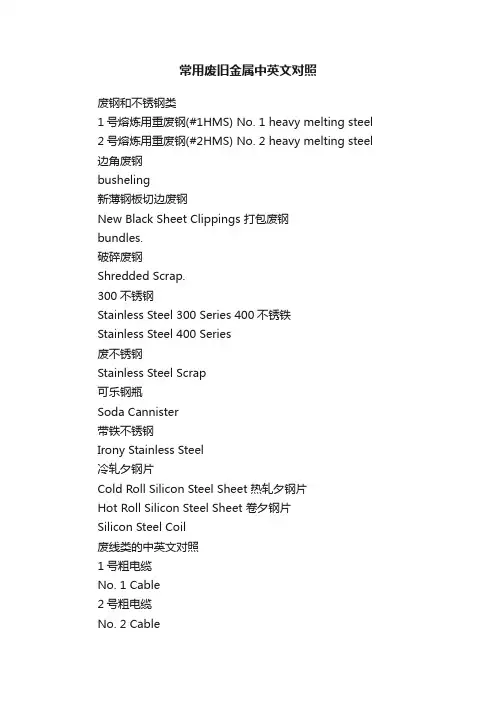 常用废旧金属中英文对照