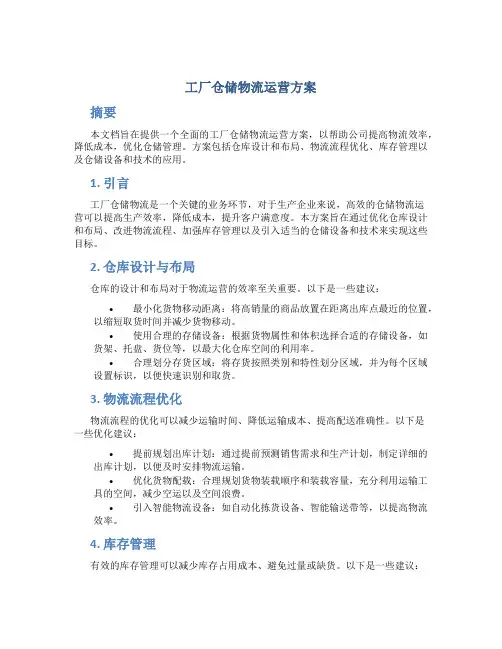 工厂仓储物流运营方案