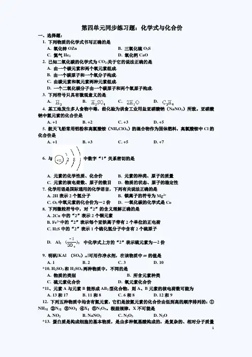 初三化学化学式与化合价练习题含答案)