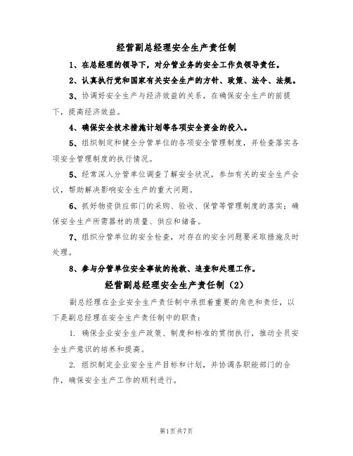 经营副总经理安全生产责任制（5篇）
