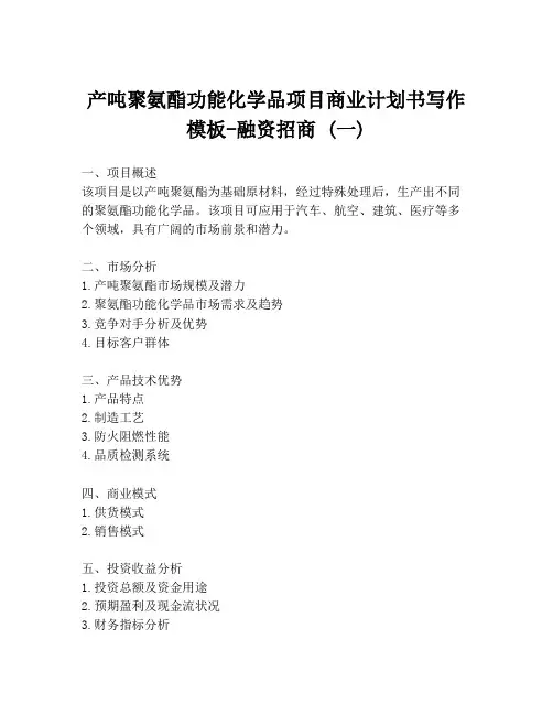 产吨聚氨酯功能化学品项目商业计划书写作模板-融资招商 (一)