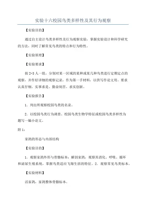 实验十六校园鸟类多样性及其行为观察
