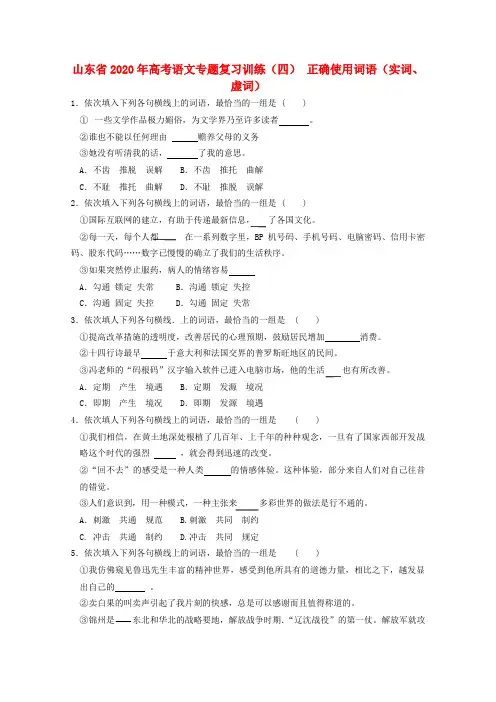 山东省2020年高考语文专题复习训练 四 正确使用词语 实词虚词 鲁人版