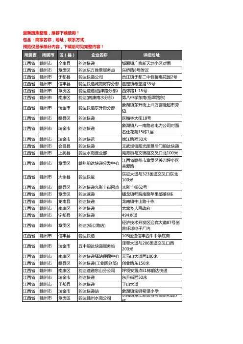 新版江西省赣州市韵达快递企业公司商家户名录单联系方式地址大全152家