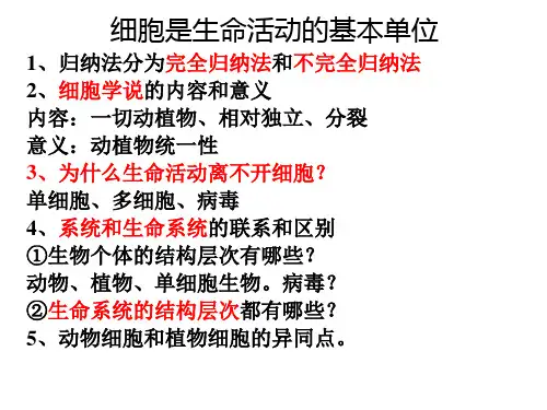 高三一轮复习生物：必修一分子与细胞复习提纲课件