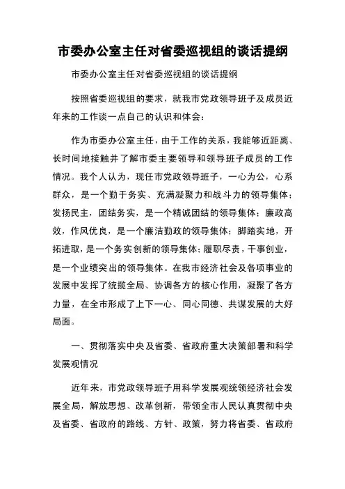 市委办公室主任对省委巡视组的谈话提纲
