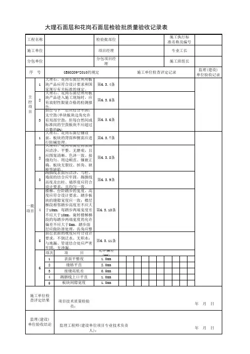大理石面层和花岗石面层检验批质量验收记录表
